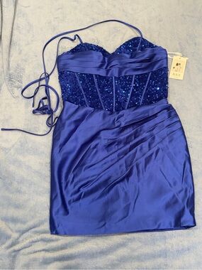 Royal Blue Sequin Bustier Mini Dress